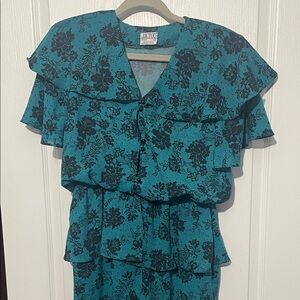 1980s Vintage Teal Romantic Dress